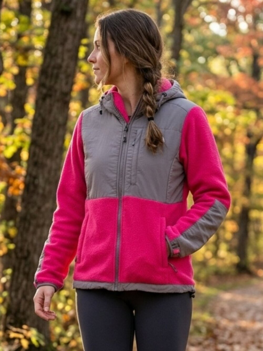 The North Face Denali Hoodie Women's M Pink Gray Polartec Fleece Jacket